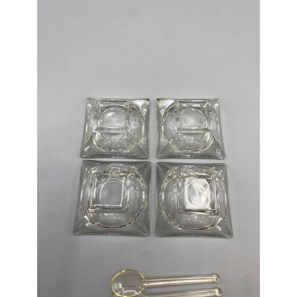 VINTAGE 2" GLASS SQUARE OPEN SALT CELLARS W/PLASTIC SPOONS - Picture 4 of 9